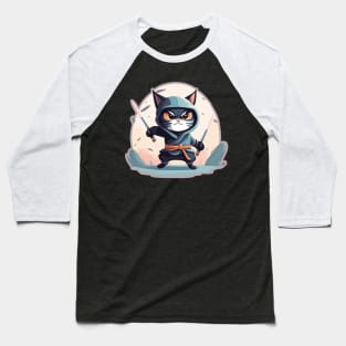 Cat Ninja Blue Baseball T-Shirt
